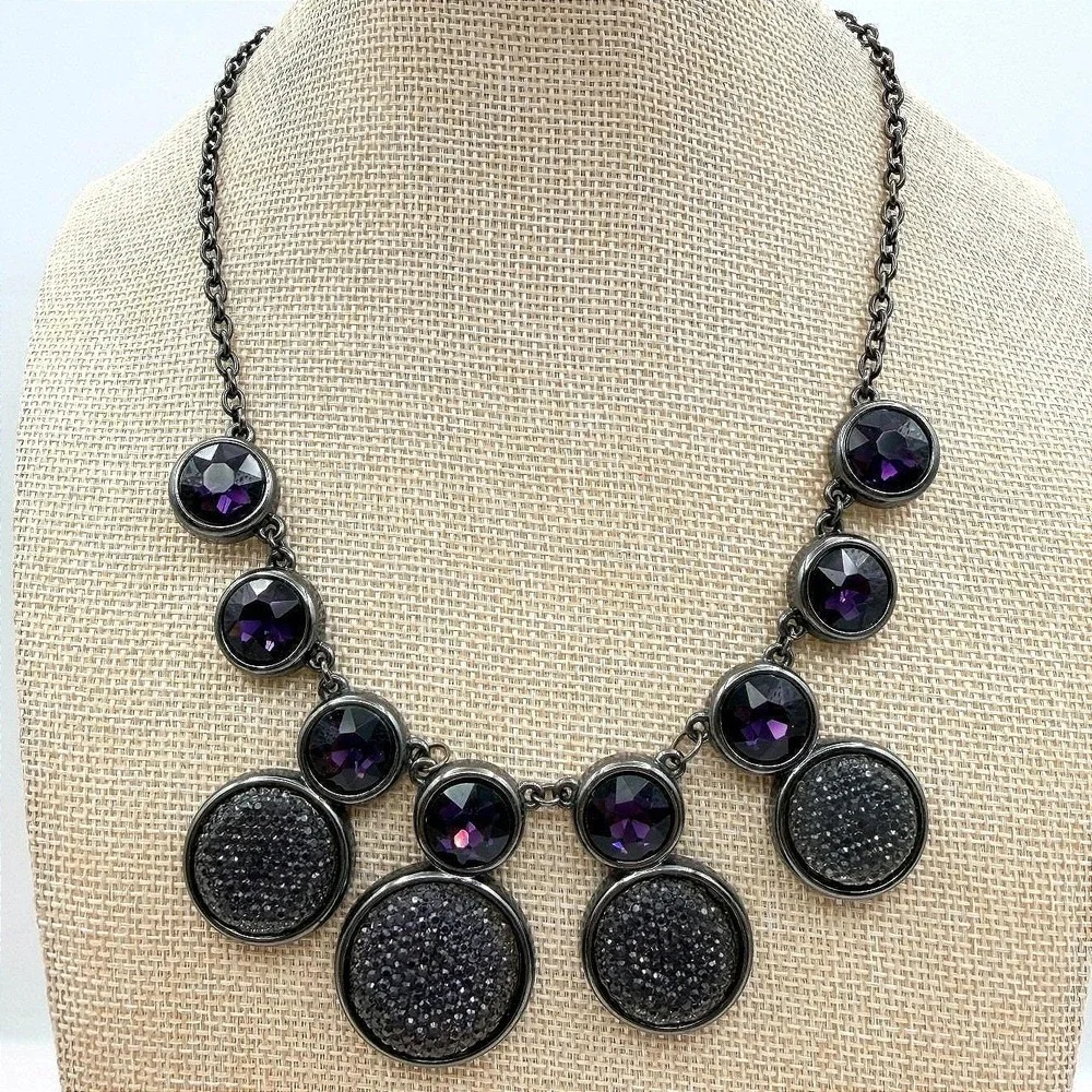 Vintage Y2K‎ Gunmetal Tone Bib Necklace Statement Boho Women's Classic Jewelry